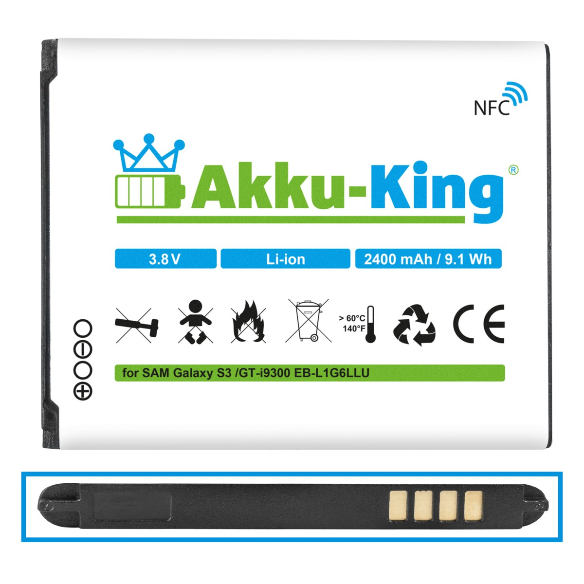Volt, NFC 3.8 2400mAh Li-Ion mit Handy-Akku, Samsung Akku kompatibel AKKU-KING EB-L1G6LLU