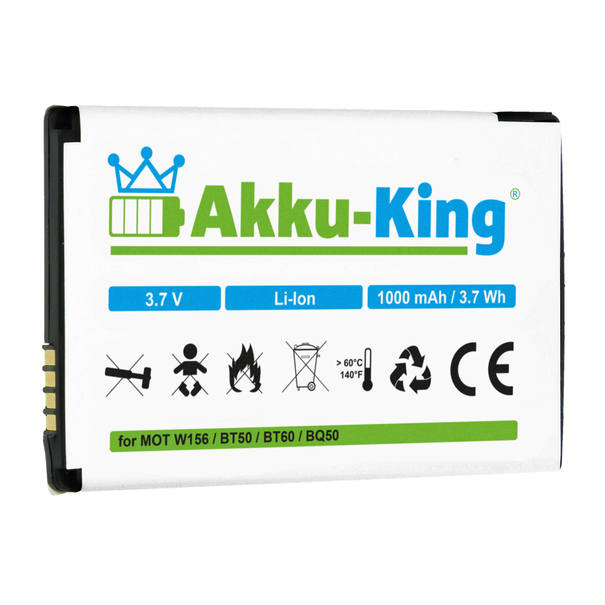 AKKU-KING Akku BQ50 Motorola 1000mAh kompatibel Li-Ion Volt, 3.7 Handy-Akku, mit