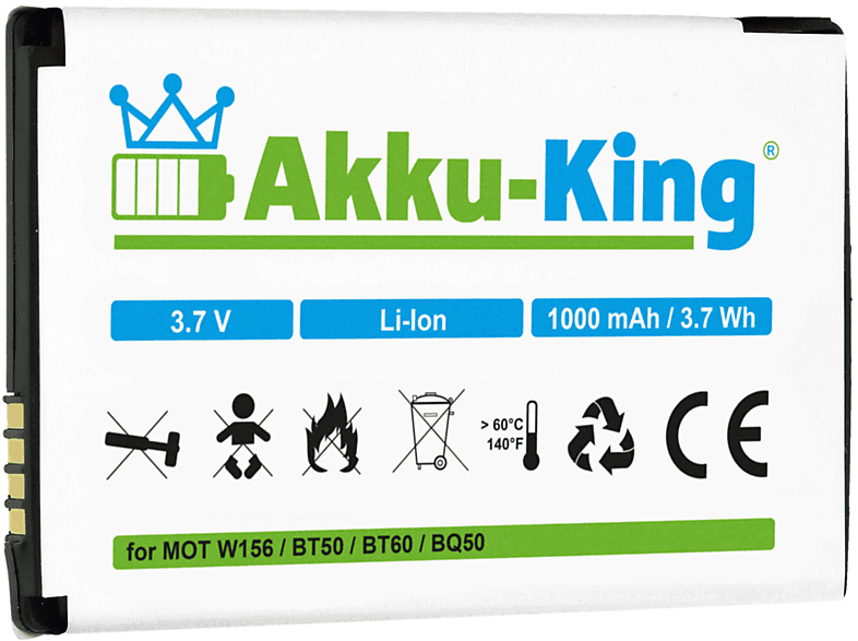 AKKU-KING Akku kompatibel mit Motorola BT50 Li-Ion Handy-Akku, 3.7 Volt, 1000mAh