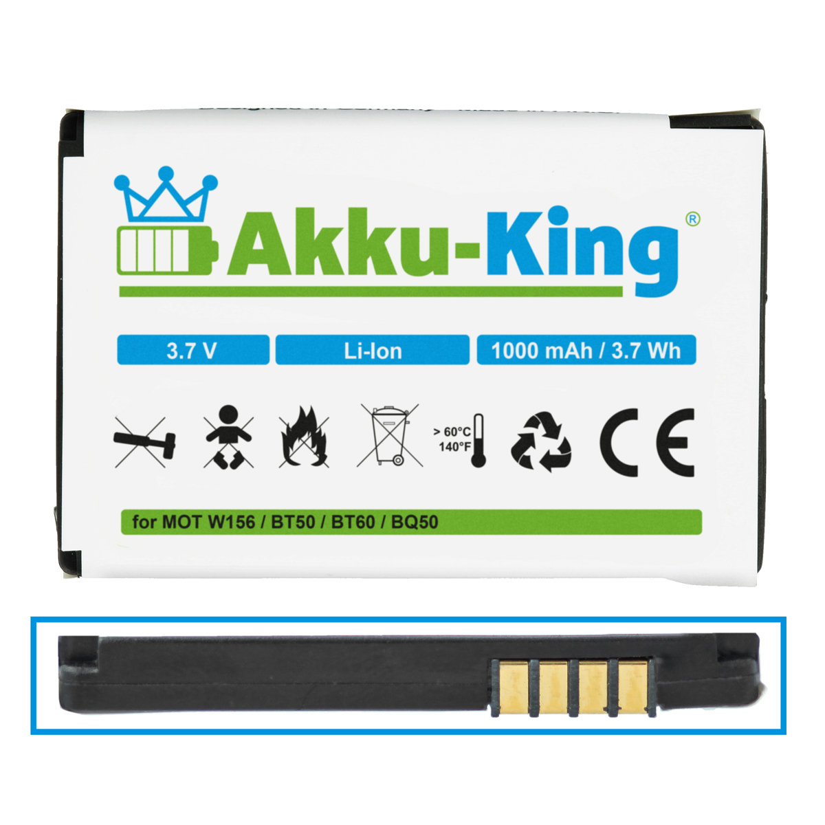 AKKU-KING Akku kompatibel BT50 3.7 Handy-Akku, mit Volt, 1000mAh Li-Ion Motorola