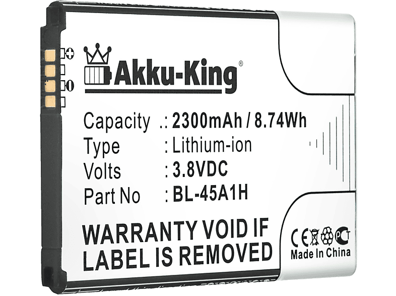 AKKU-KING Akku kompatibel mit LG BL-45A1H Li-Ion Handy-Akku, 3.8 Volt, 2300mAh