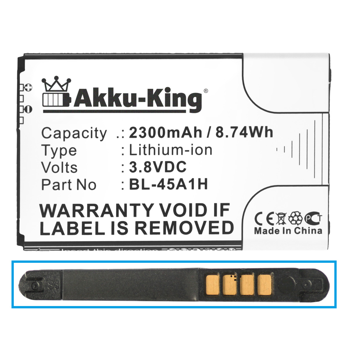AKKU-KING Akku kompatibel mit LG Volt, 3.8 Li-Ion Handy-Akku, 2300mAh BL-45A1H