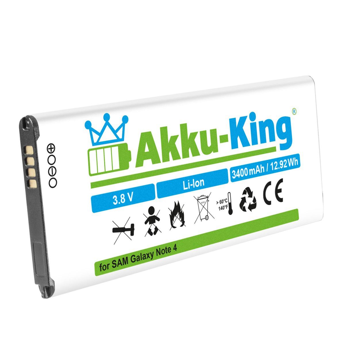 Volt, EB-BN910BBE Handy-Akku, kompatibel mit Li-Ion 3400mAh Samsung AKKU-KING Akku 3.8