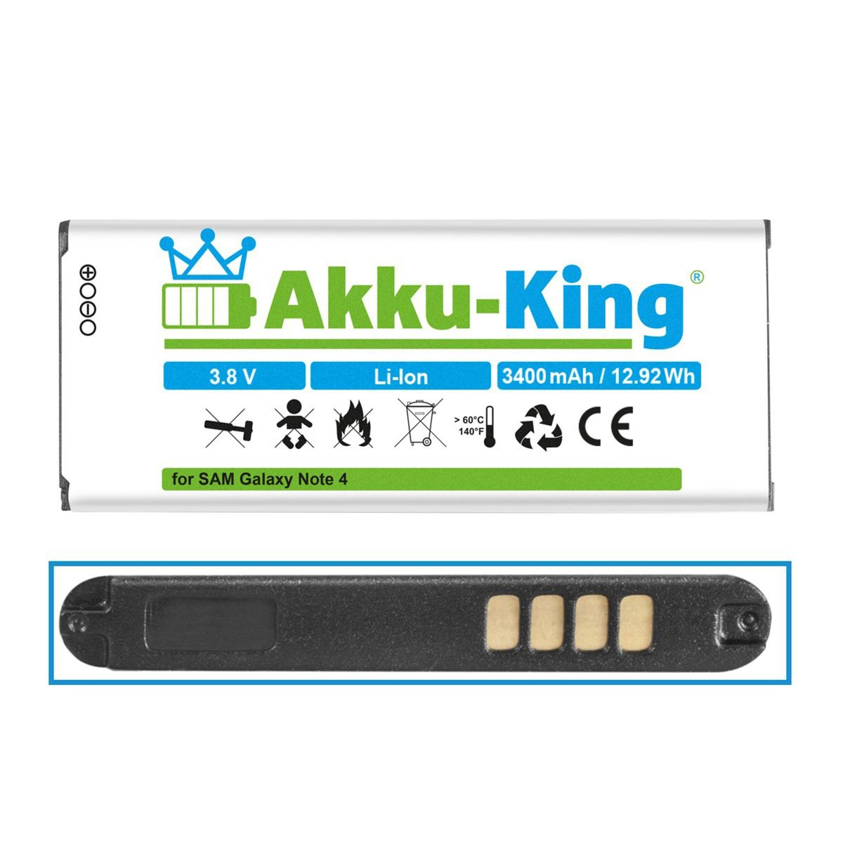 Volt, Akku Samsung AKKU-KING mit Li-Ion kompatibel EB-BN910BBE Handy-Akku, 3.8 3400mAh