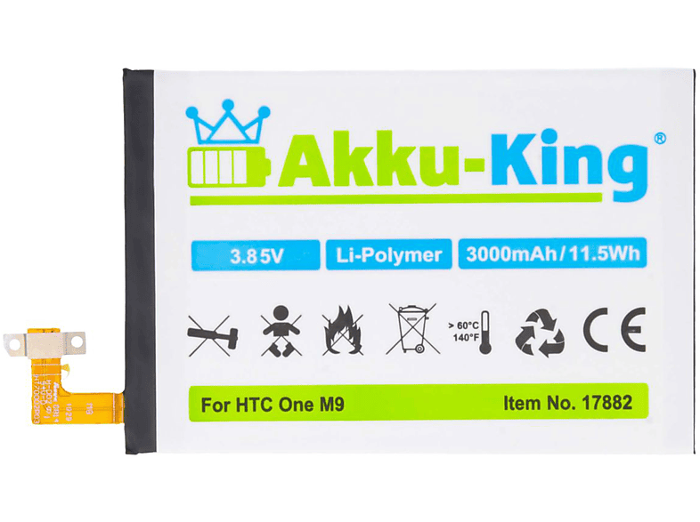 AKKU-KING Akku B0PGE100 Volt, Handy-Akku, Li-Polymer 3000mAh kompatibel 3.85 HTC mit