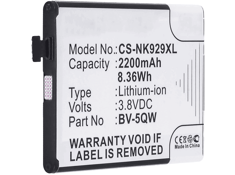 Li-Ion Akku Nokia Volt, Handy-Akku, AKKU-KING 2200mAh mit kompatibel 3.8 BV-5QW