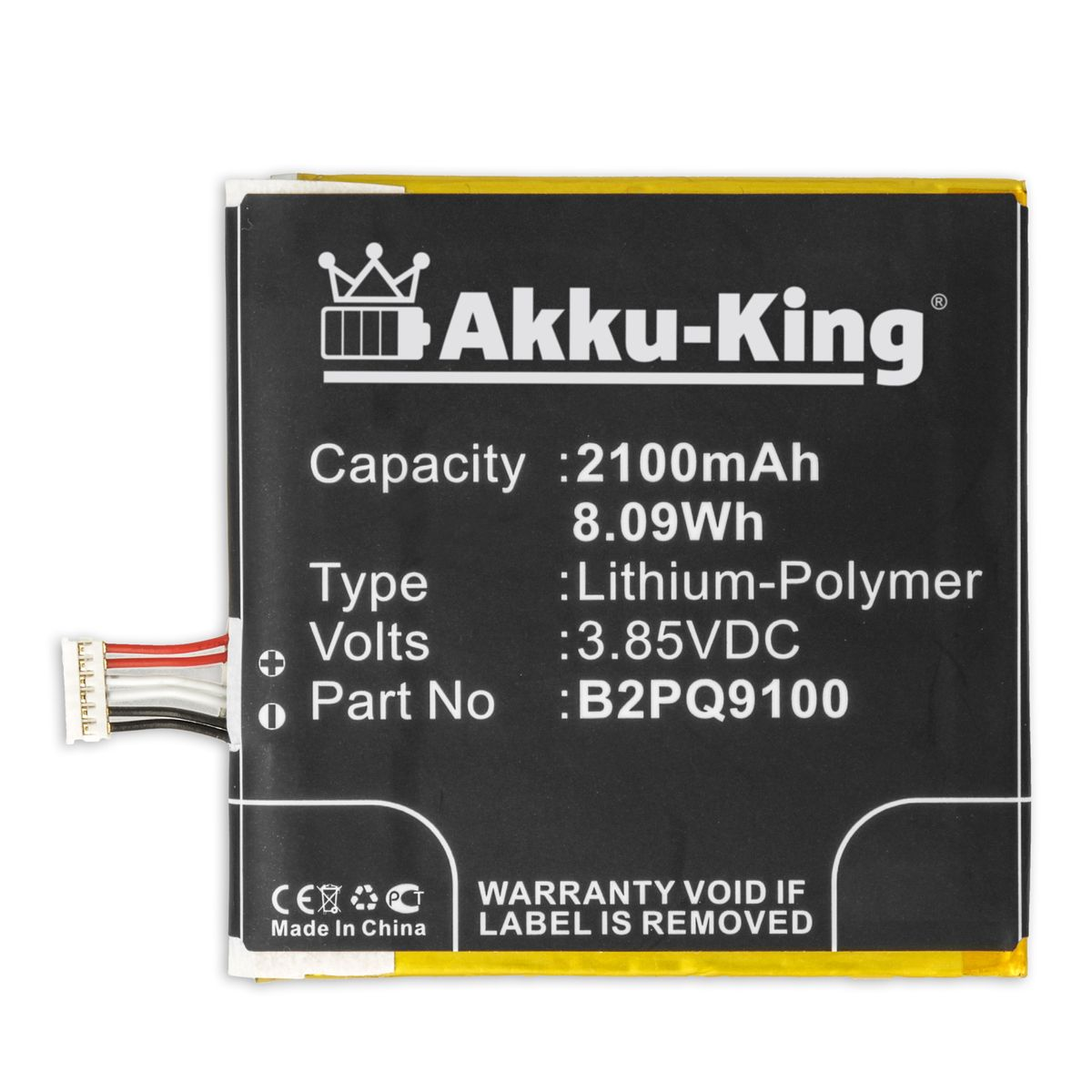 AKKU-KING Akku kompatibel mit Volt, Handy-Akku, Li-Polymer B2PQ9100 2100mAh HTC 3.6