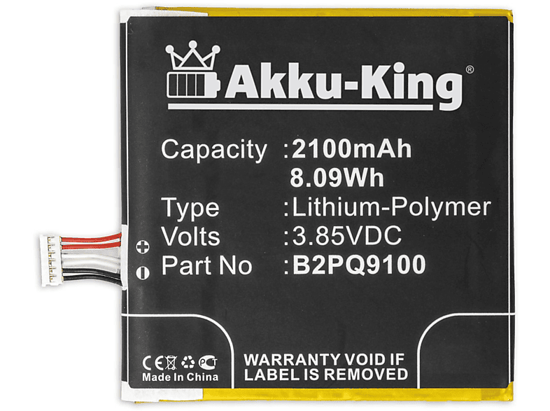 kompatibel Li-Polymer 3.6 2100mAh B2PQ9100 AKKU-KING Handy-Akku, Volt, Akku HTC mit