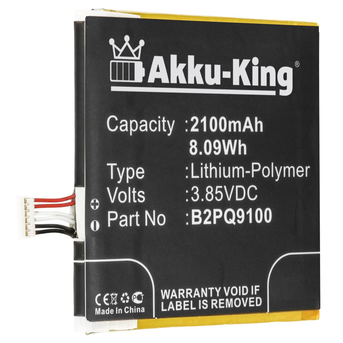 3.6 B2PQ9100 Akku Li-Polymer 2100mAh mit Volt, AKKU-KING HTC kompatibel Handy-Akku,