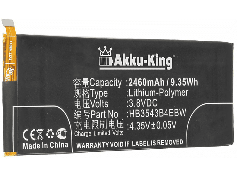 AKKU-KING Akku kompatibel mit Huawei HB3543B4EBW Volt, 3.8 Li-Polymer 2460mAh Handy-Akku