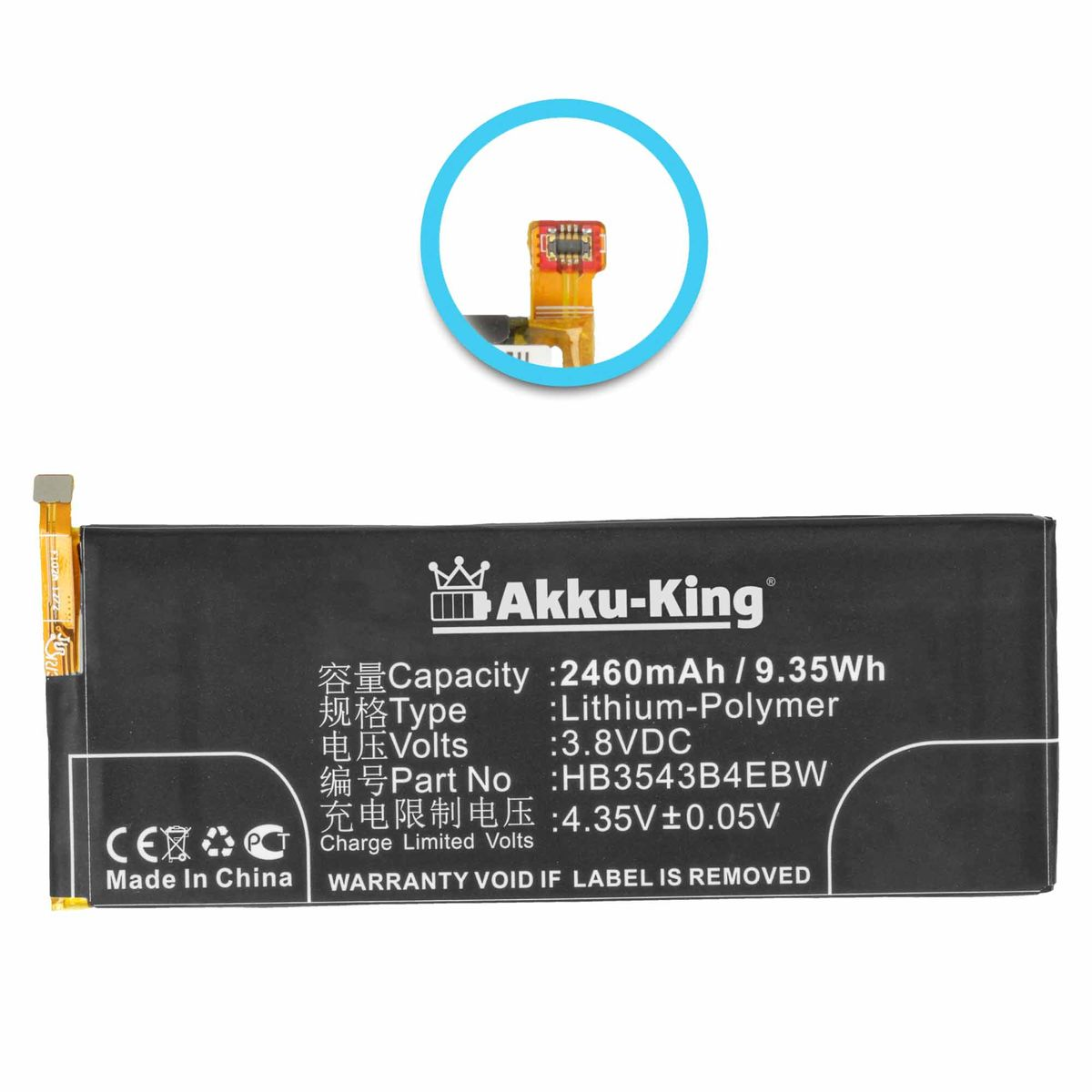 AKKU-KING Akku kompatibel 3.8 mit Huawei Handy-Akku, HB3543B4EBW Volt, 2460mAh Li-Polymer
