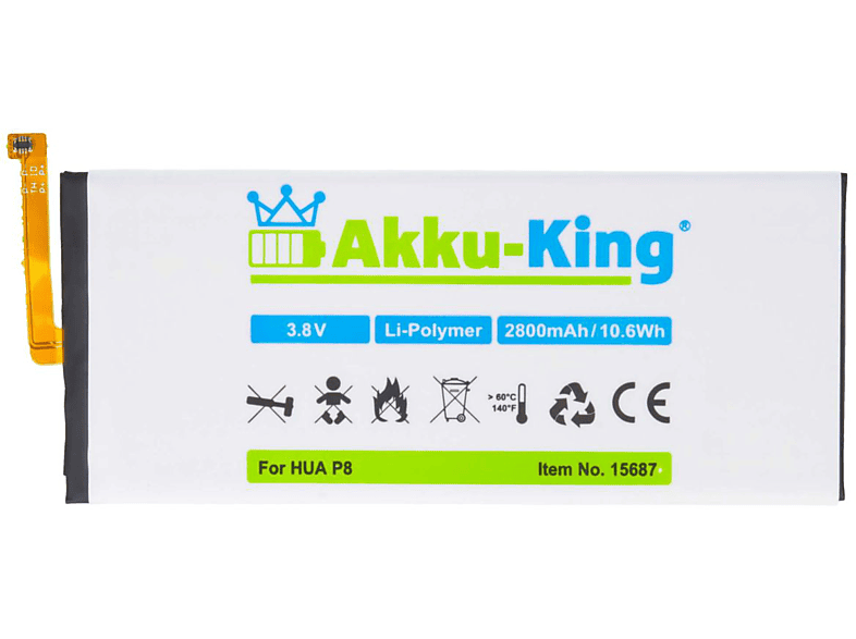 AKKU-KING Akku kompatibel mit Huawei HB3447A9EBW Li-Polymer Handy-Akku, 3.8 Volt, 2800mAh