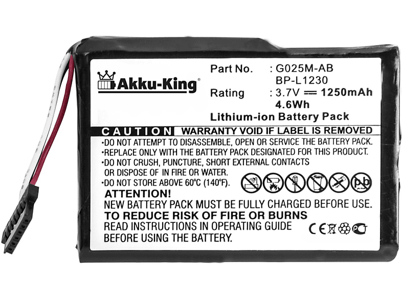 AKKU-KING Akku kompatibel mit Navman G025A-AB Li-Ion Geräte-Akku, 3.7 Volt, 1250mAh