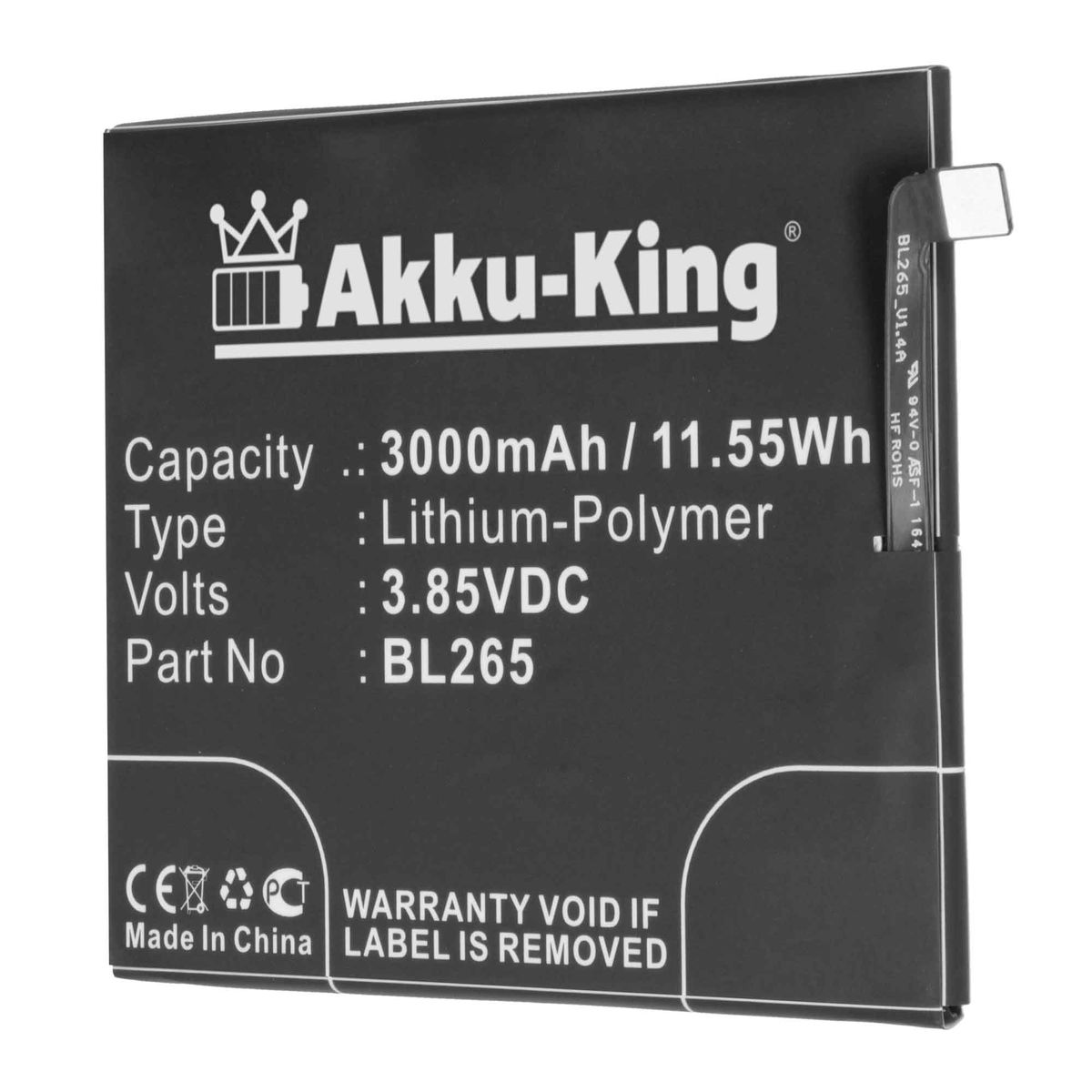 AKKU-KING Akku Motorola 3000mAh Handy-Akku, Volt, 3.8 BL265 Li-Polymer kompatibel mit