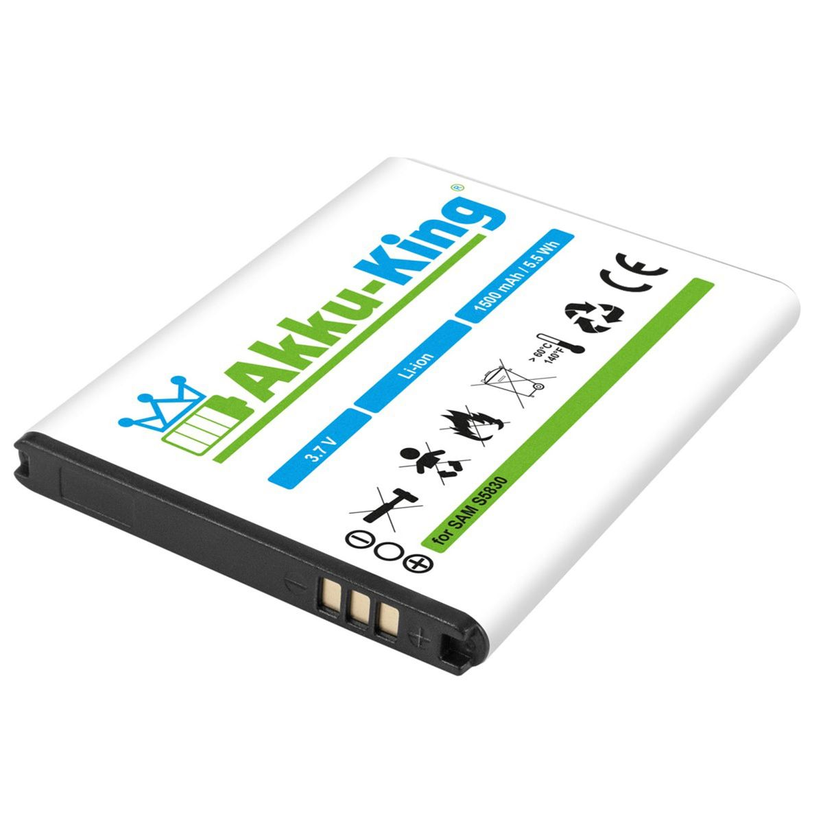 kompatibel Li-Ion mit AKKU-KING Akku 1500mAh EB494358VU Samsung Handy-Akku, 3.7 Volt,