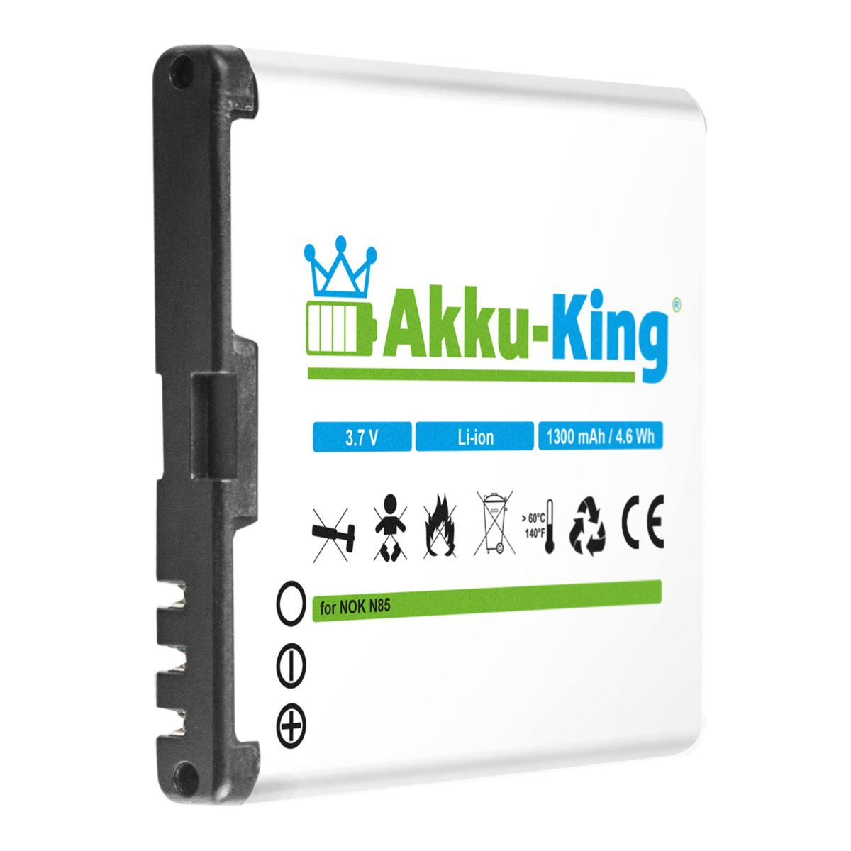 Handy-Akku, Nokia BL-5K Volt, 3.7 kompatibel mit 1300mAh AKKU-KING Li-Ion Akku