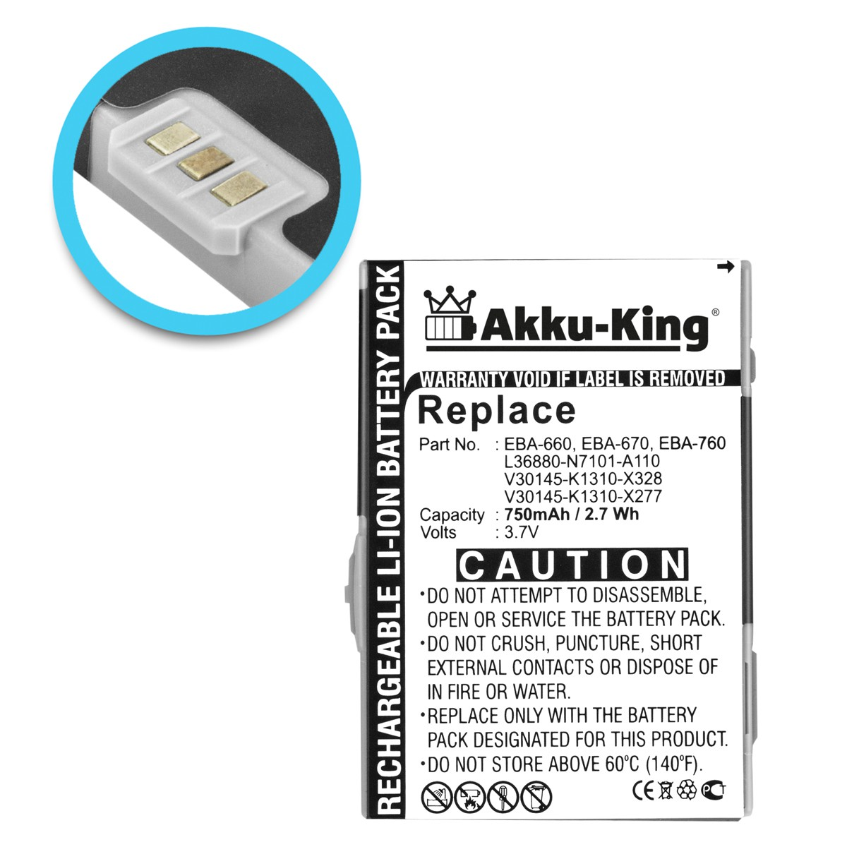 AKKU-KING Akku kompatibel mit 750mAh 3.7 Li-Ion Volt, Siemens EBA-660 Handy-Akku