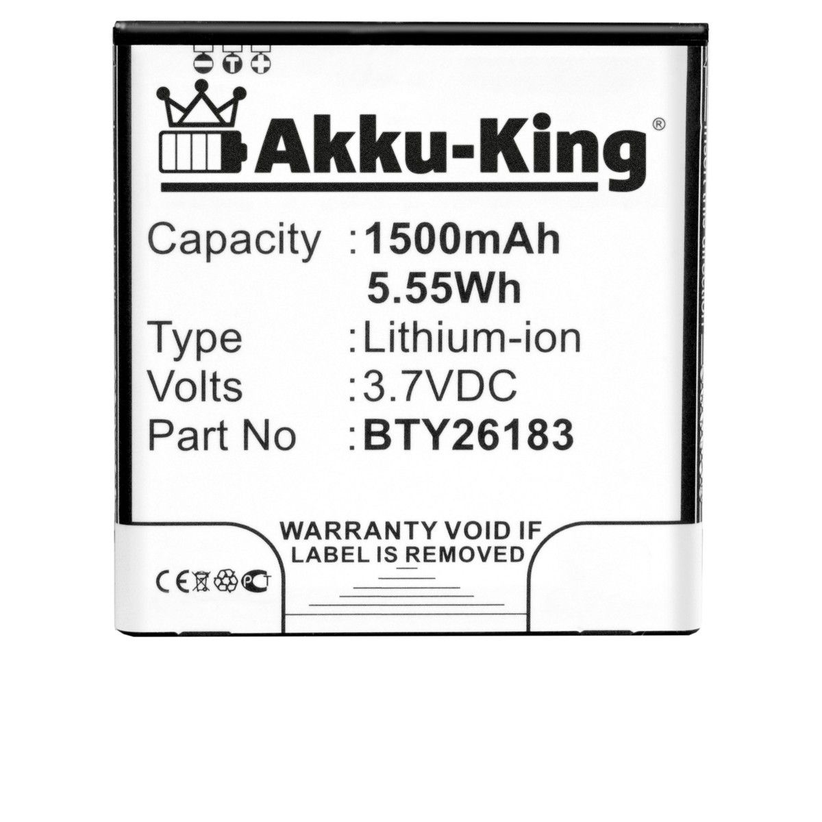 kompatibel Akku Handy-Akku, Li-Ion Volt, 1500mAh mit 3.7 Elson AKKU-KING BTY26183