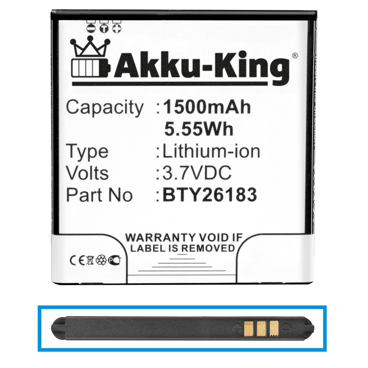 kompatibel Akku Handy-Akku, Li-Ion Volt, 1500mAh mit 3.7 Elson AKKU-KING BTY26183