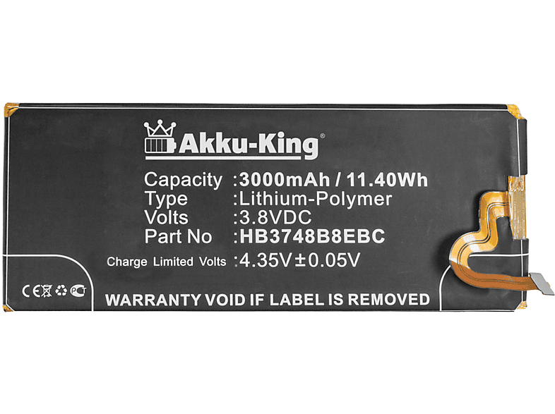 AKKU-KING Akku kompatibel mit Huawei 3.8 Volt, Li-Polymer 3000mAh HB3748B8EBC Handy-Akku