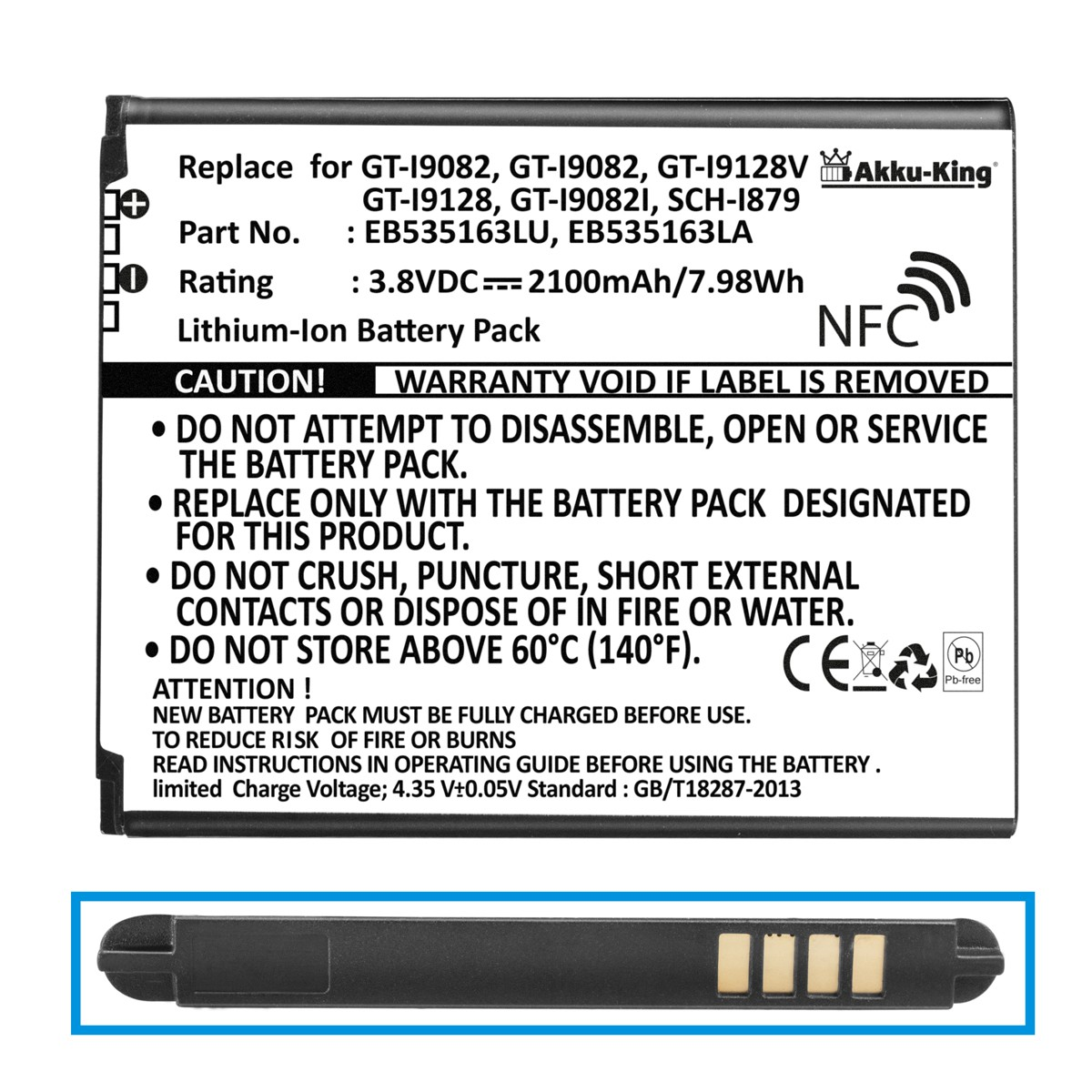 Li-Ion 2100mAh Samsung EB535163LA Volt, mit Akku Handy-Akku, AKKU-KING kompatibel NFC 3.8
