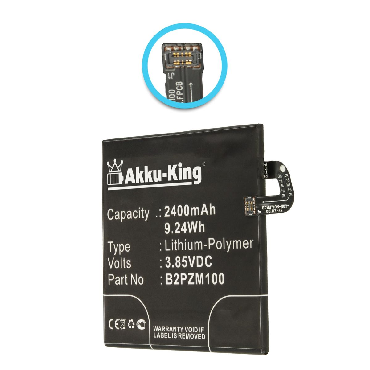 HTC Akku Handy-Akku, Li-Polymer kompatibel AKKU-KING 2400mAh 3.85 Volt, 35H00270-00M mit