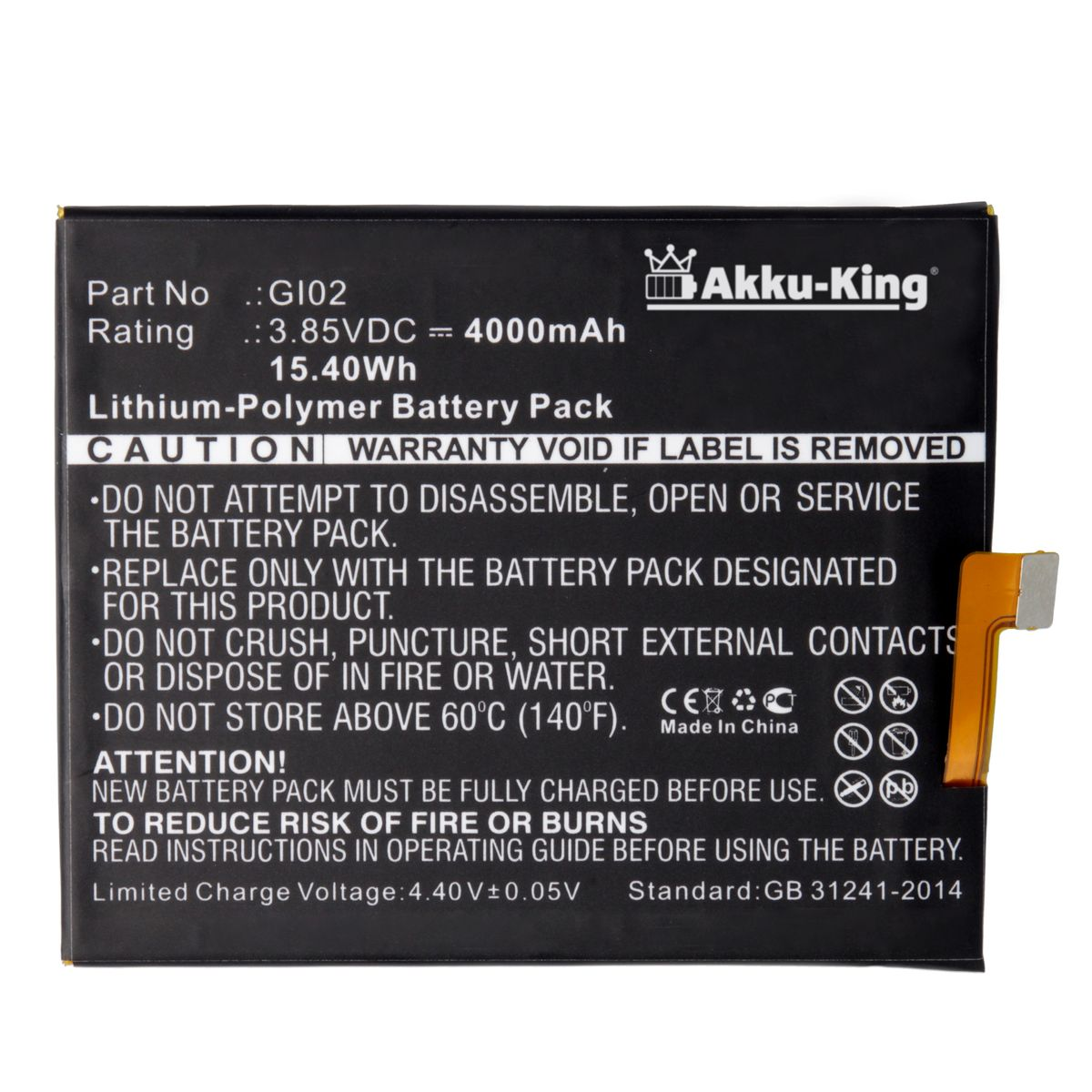 Handy-Akku, Volt, 4000mAh kompatibel GI02 Gigaset AKKU-KING 3.85 Akku mit Li-Polymer