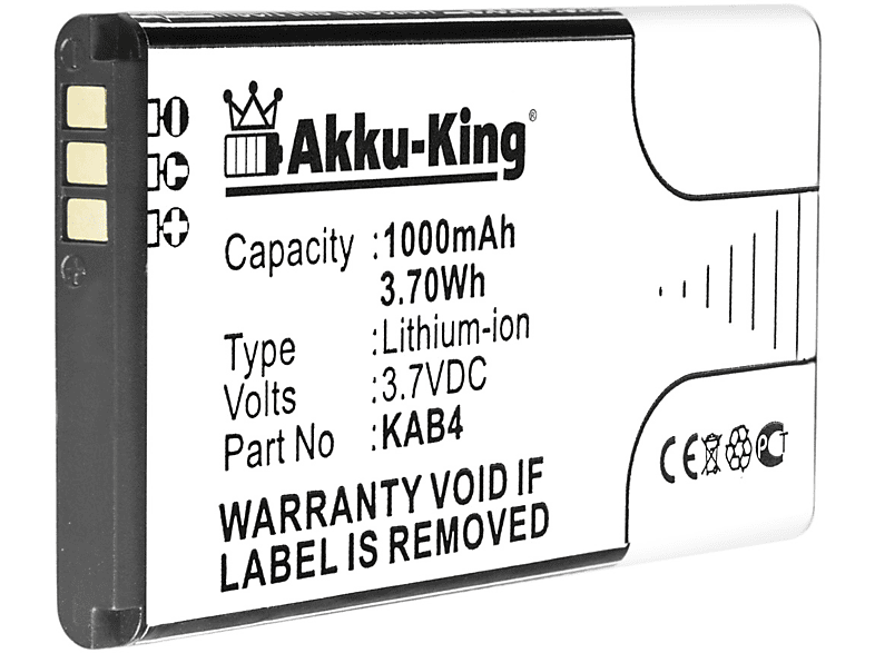 KAB4 mit AKKU-KING 1000mAh Handy-Akku, Kazam Volt, 3.7 Akku kompatibel Li-Ion