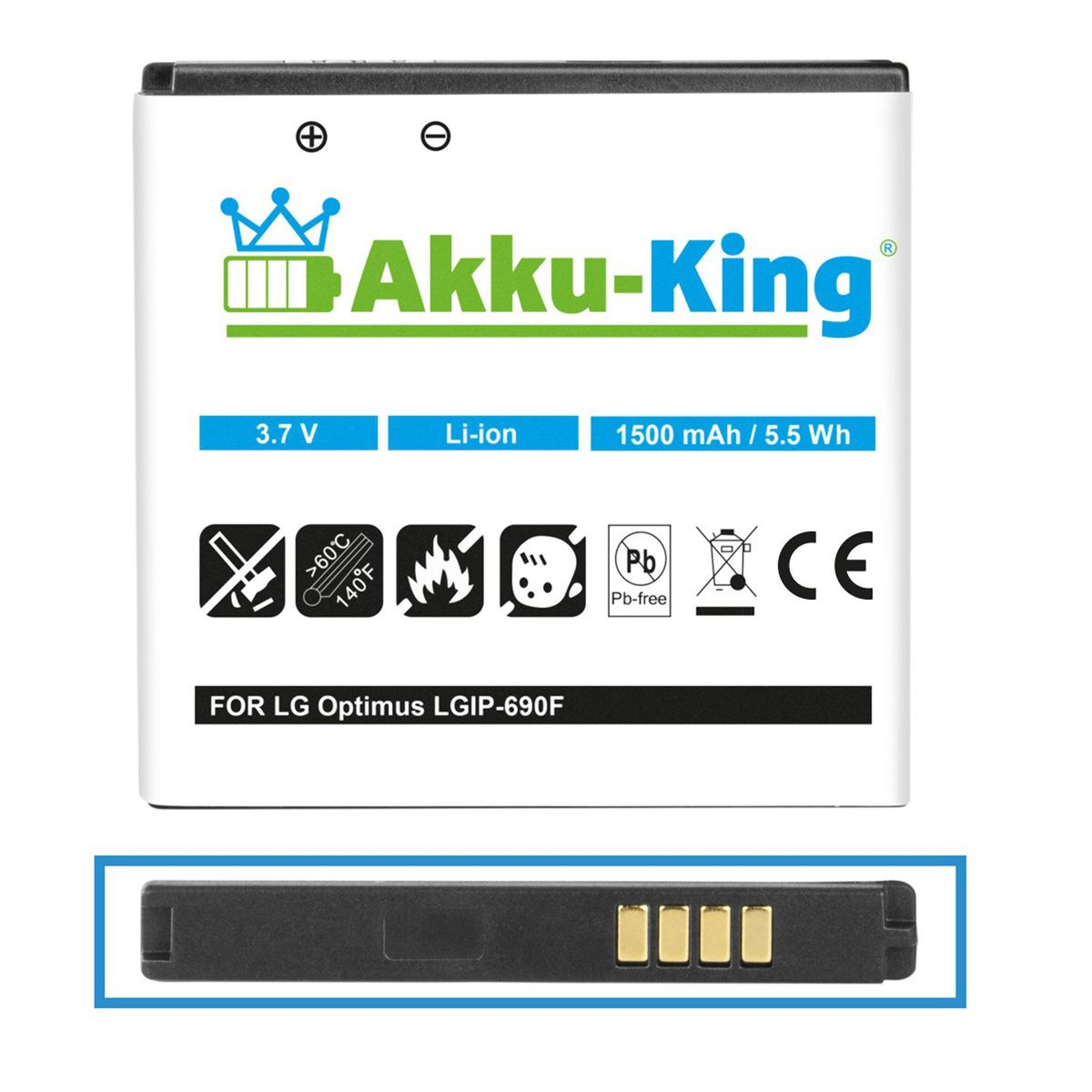 AKKU-KING Akku kompatibel mit LGIP-690F Volt, LG 1500mAh 3.7 Li-Ion Handy-Akku