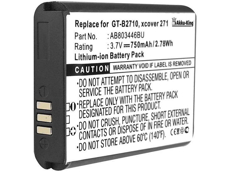 Volt, Akku Li-Ion 750mAh Handy-Akku, mit 3.7 AKKU-KING kompatibel Samsung AB803446BU