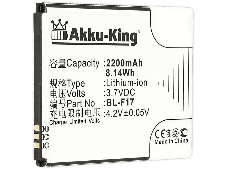 Volt, Phicomm mit kompatibel 3.7 2200mAh BL-F17 Li-Ion Handy-Akku, AKKU-KING Akku