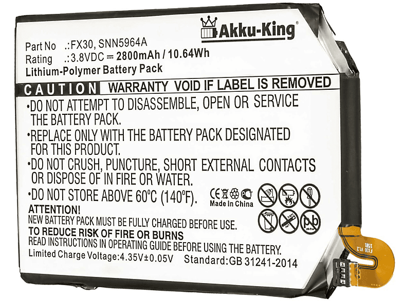 AKKU-KING Akku kompatibel mit Motorola FX30 Li-Polymer Handy-Akku, 3.8 Volt, 2800mAh