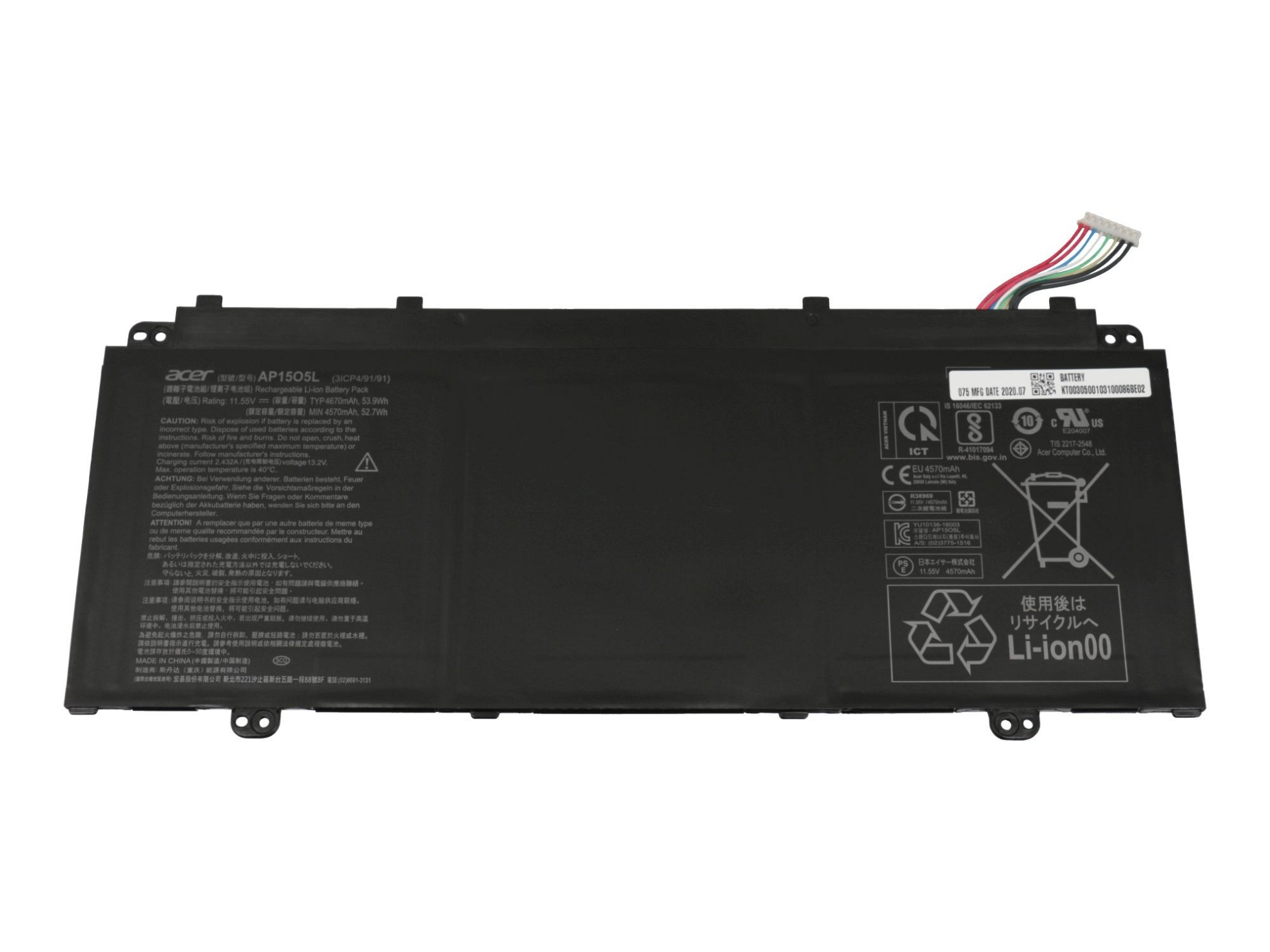 Original 11.55 Akku, Volt, 4670 KT.00305.001 mAh ACER Li-Polymer