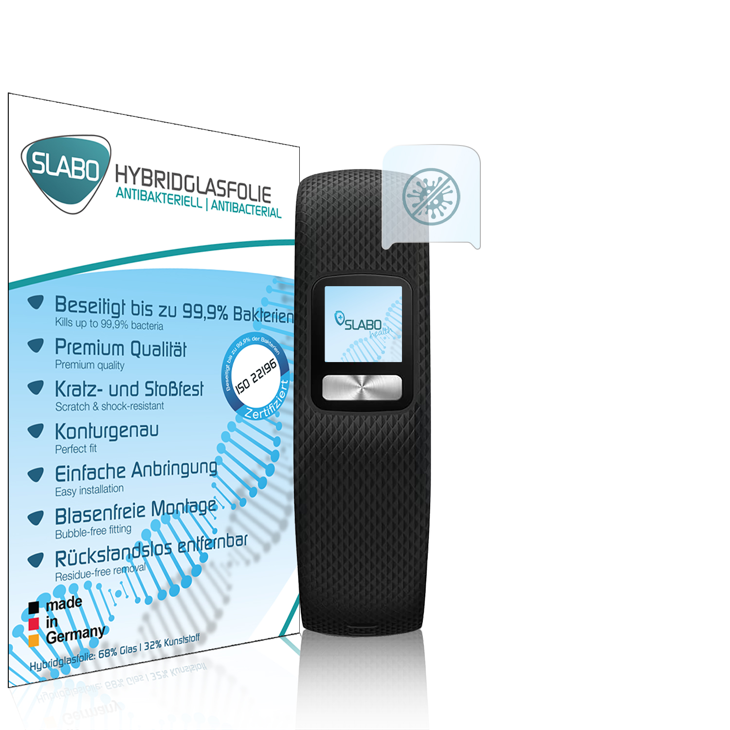 SLABO antibakterielle flexible Hybridglasfolie Displayschutz(für Garmin vívofit 4)