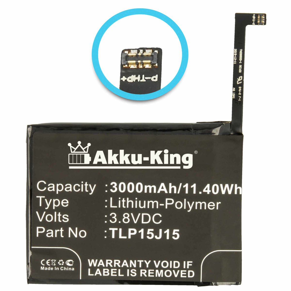 AKKU-KING Akku kompatibel TLP15J15 3000mAh Volt, Handy-Akku, Li-Polymer 3.8 mit Wiko