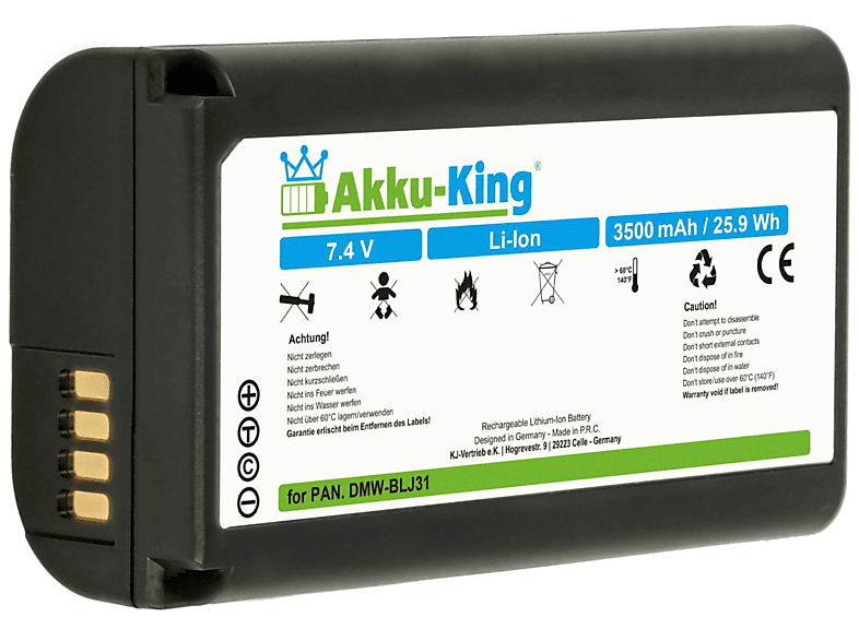 3500mAh Volt, mit Akku AKKU-KING Li-Ion Kamera-Akku, Panasonic DMW-BLJ31 kompatibel 7.4