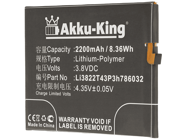AKKU-KING Akku kompatibel mit ZTE Li3822T43P3h786032 Li-Polymer Handy-Akku, 3.8 Volt, 2200mAh