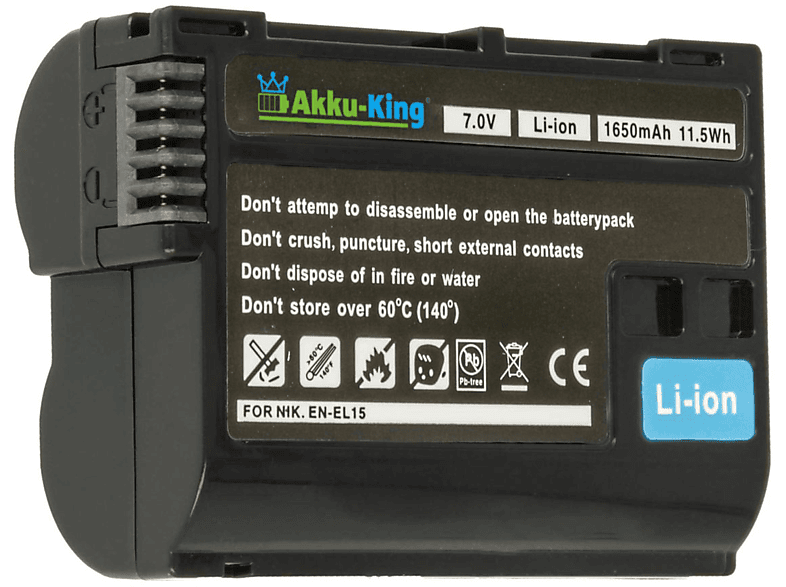 AKKU-KING Akku kompatibel mit Nikon EN-EL15 Li-Ion Kamera-Akku, 3.7 Volt, 1650mAh