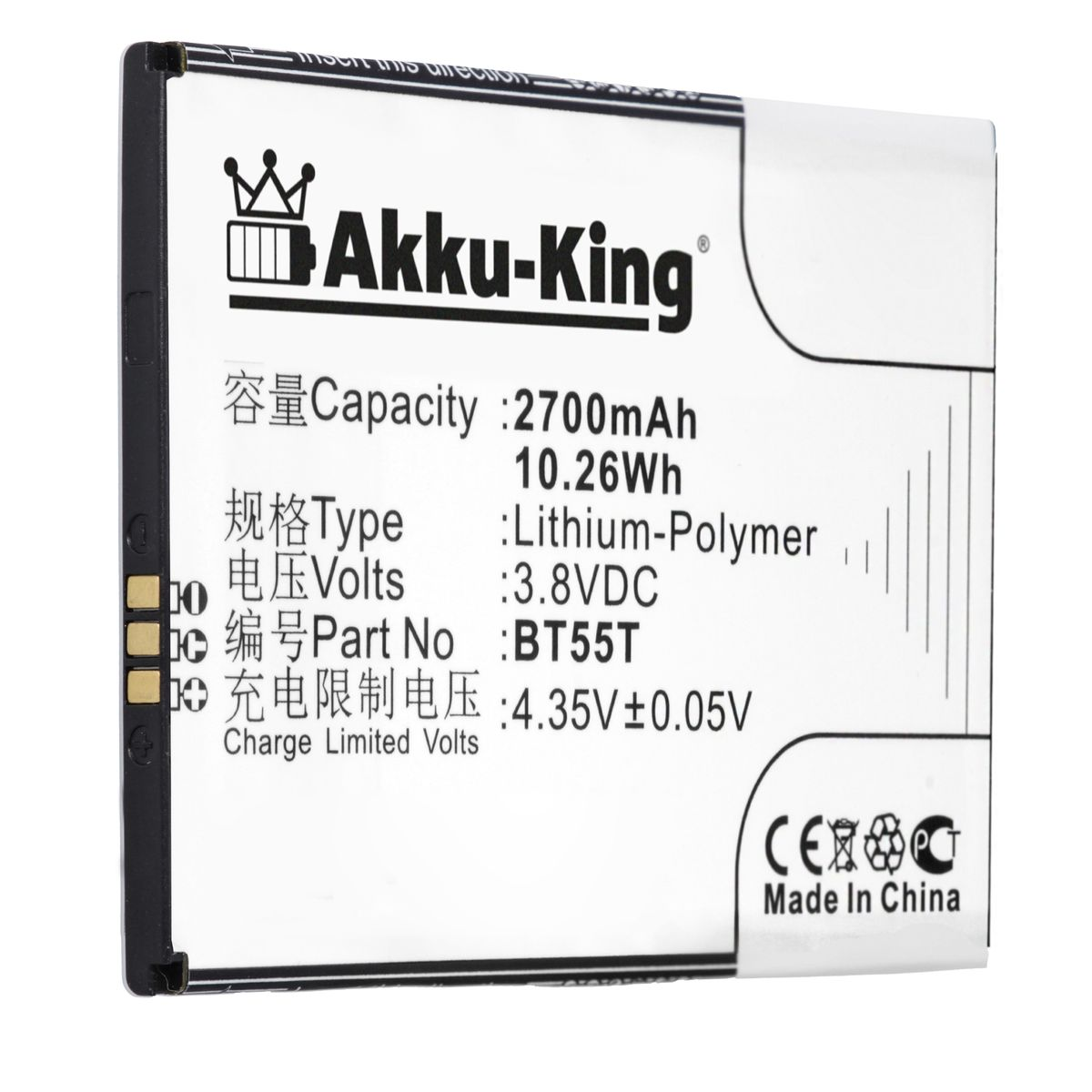 mit Akku Volt, BT55T kompatibel 3.8 2700mAh Li-Polymer AKKU-KING Handy-Akku, Zopo