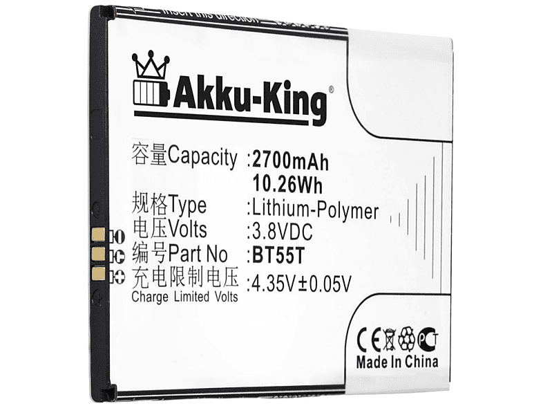 Zopo mit Volt, kompatibel 3.8 Li-Polymer AKKU-KING Akku BT55T Handy-Akku, 2700mAh