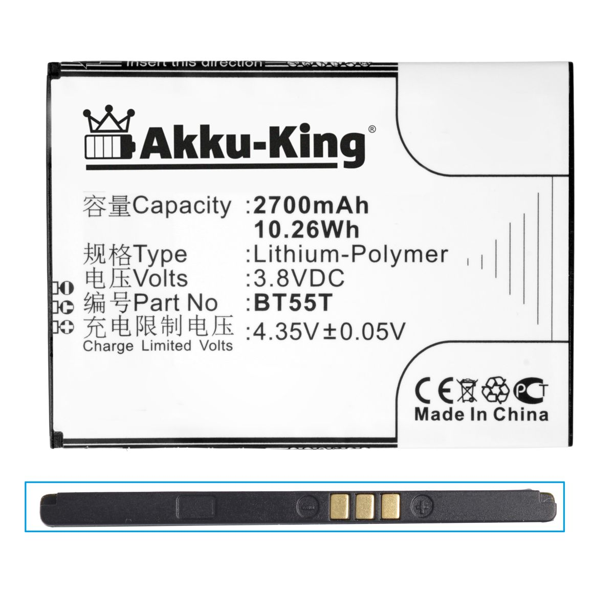 kompatibel Zopo mit Li-Polymer AKKU-KING 3.8 Handy-Akku, BT55T Akku Volt, 2700mAh