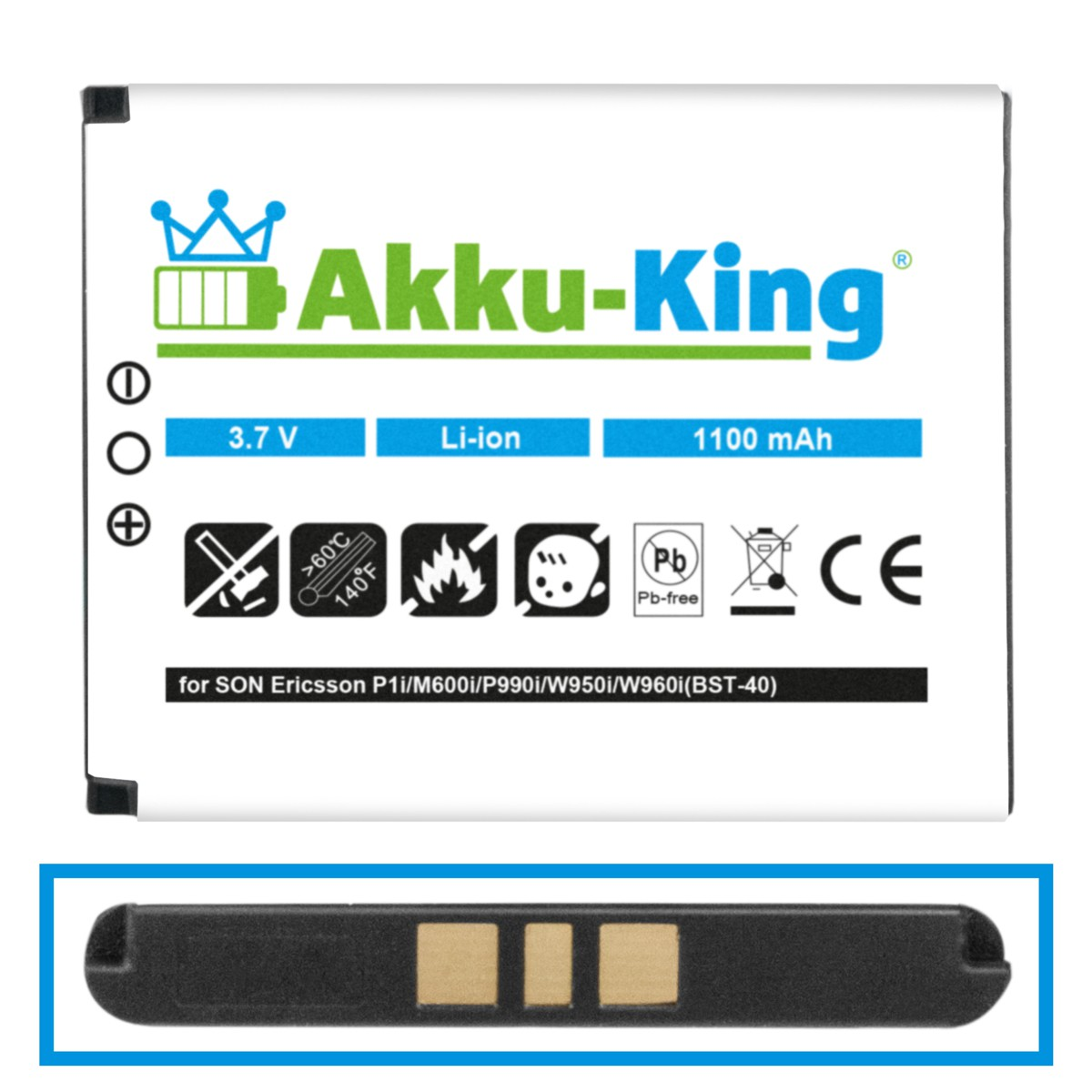Volt, mit Handy-Akku, Sony-Ericsson 1100mAh AKKU-KING BST-40 3.7 Li-Ion Akku kompatibel