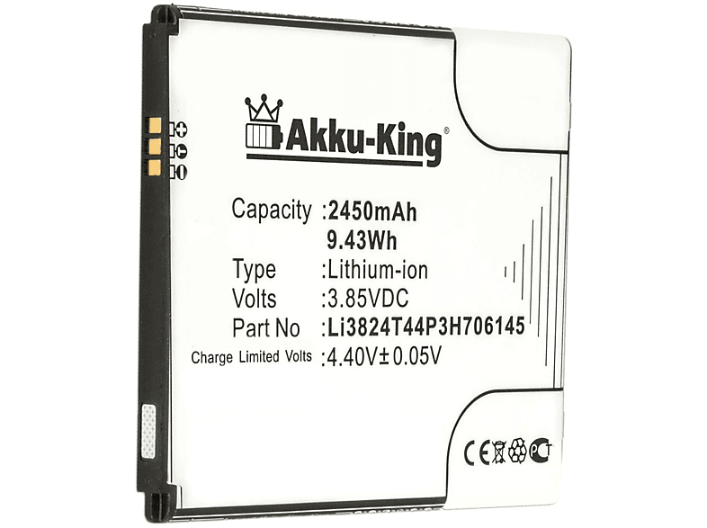 kompatibel AKKU-KING Volt, Akku mit 3.85 2450mAh Li3824T44P3H706145 Li-Polymer ZTE Handy-Akku,