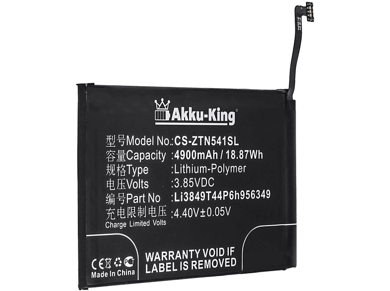 AKKU-KING Akku kompatibel mit ZTE Li3849T44P6h956349 Volt, Li-Polymer 4900mAh Handy-Akku, 3.85