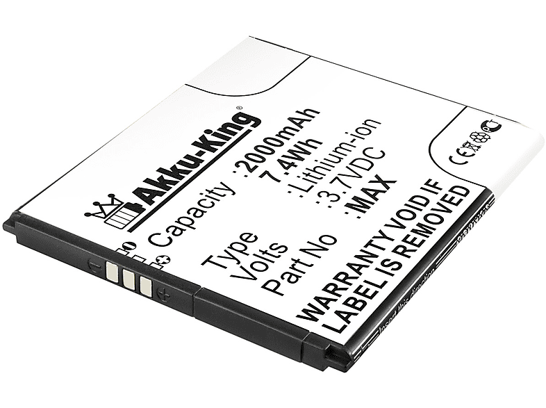 AKKU-KING Akku kompatibel mit Wiko Max Li-Ion Handy-Akku, 3.7 Volt, 2000mAh | Handy Akkus