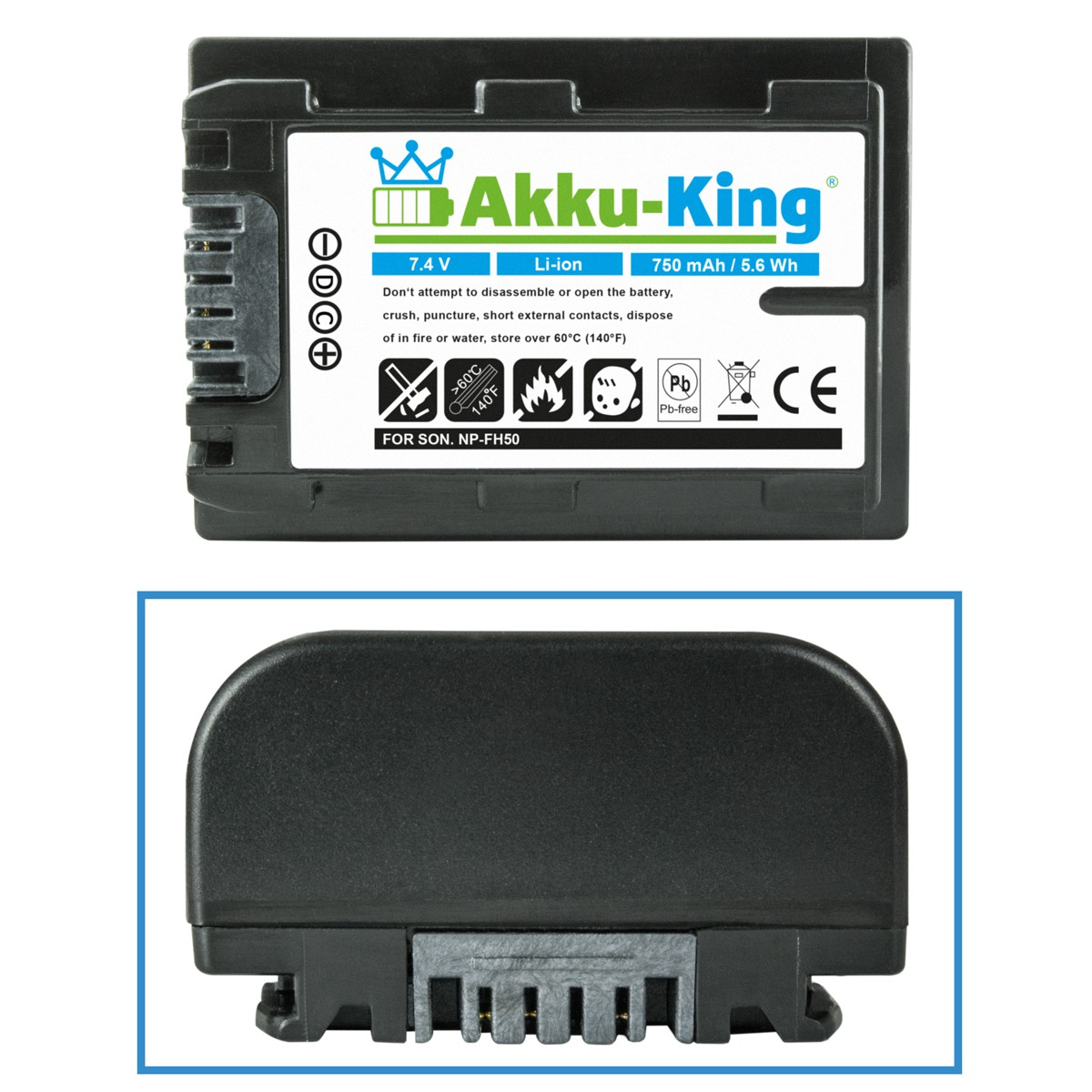 750mAh Volt, AKKU-KING Sony mit 7.4 Li-Ion Kamera-Akku, Akku kompatibel NP-FH50
