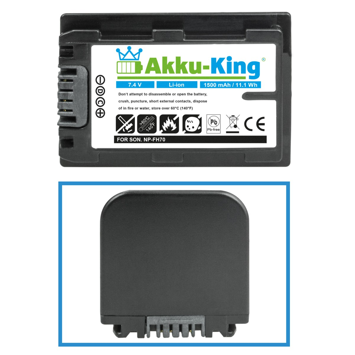 Volt, Akku Sony kompatibel NP-FH70 7.4 AKKU-KING mit Kamera-Akku, 1500mAh Li-Ion