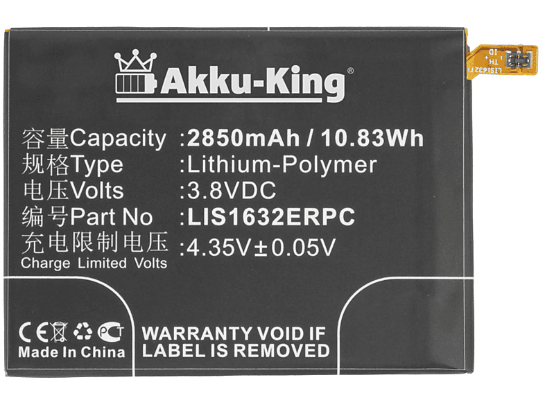 AKKU-KING Akku kompatibel mit Sony Handy-Akku, 3.8 LIS1632ERPC Volt, Li-Polymer 2850mAh