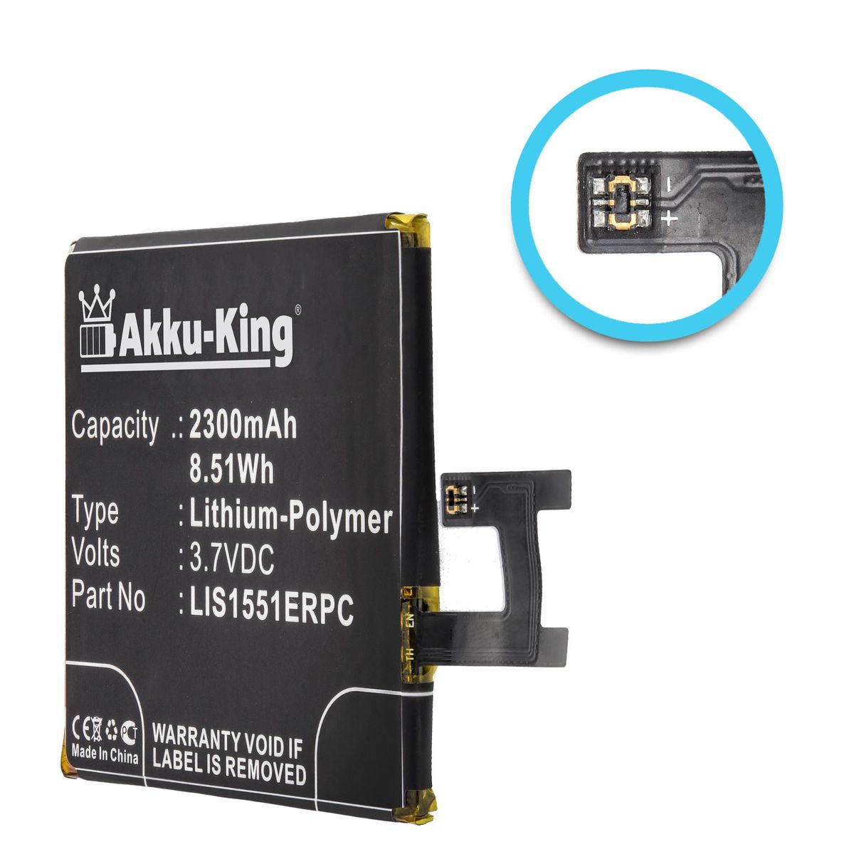 AKKU-KING Akku kompatibel mit Sony Handy-Akku, 2300mAh Volt, 3.7 LIS1551ERPC Li-Polymer