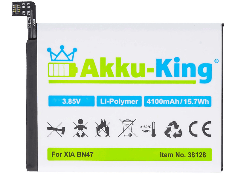 Handy-Akku, Volt, Akku BN47 Li-Polymer kompatibel mit 4100mAh 3.85 AKKU-KING Xiaomi